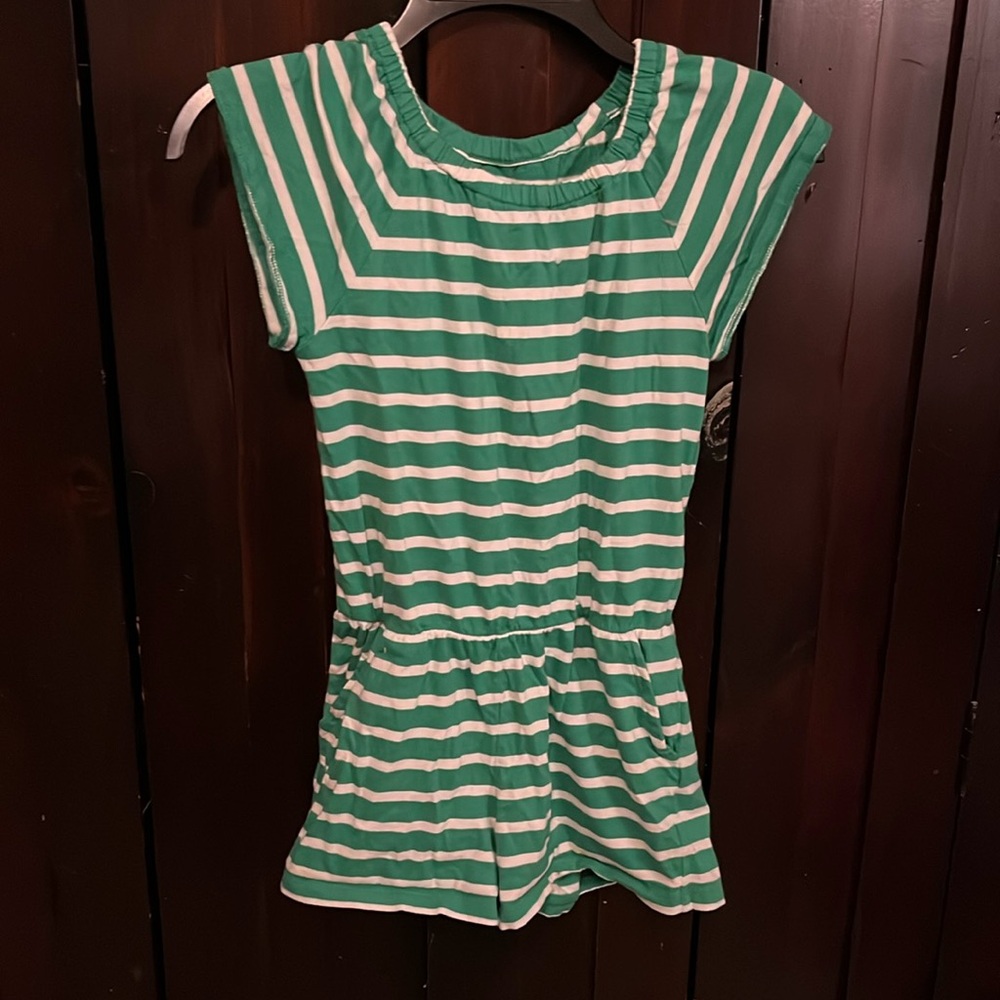 Green & white striped romper